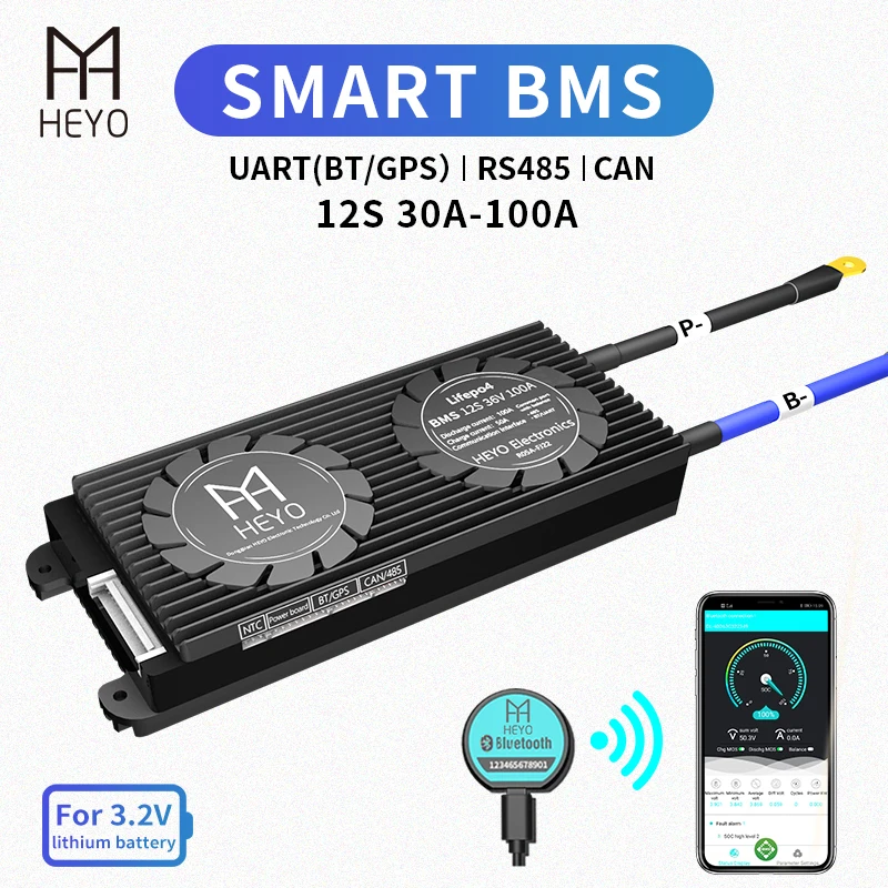 HEYO Smart BMS LiFePO4 LFP 12S 36V 30A 40A 60A 80A 100A программное обеспечение Bluetooth BT приложение GPS UART