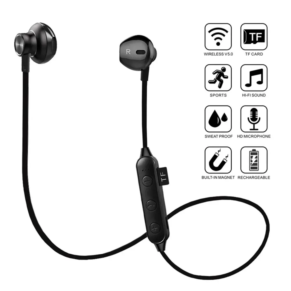 HYASIA Bluetooth 5 0 Earphone Wireless Earphone Sport Support TF Stereo Earbuds Magnet Bluetooth Earphone with Mic for Phone