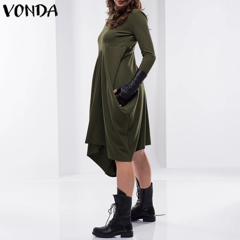Модное осеннее платье для беременных VONDA, женское платье-рубашка с длинным рукавом, богемные вечерние платья, пляжный сарафан, Femme Robe