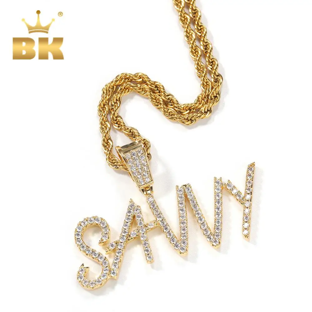 Кулон с надписью THE BLING KING Hiphop Name Cursive ожерелье полное имя кубический цирконий