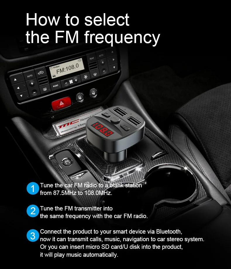 CDEN Car MP3 Player Bluetooth 5.0 Receiver FM Transmitter USB Flash Drive Music TF Card Handsfree Call USB Car Charger