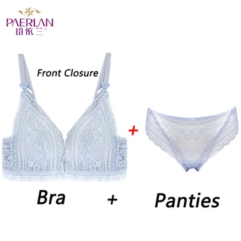 

PAERLAN Seamless Panties+ Bra No Steel Ring Small Chest Gathered Comfortable Deep V Underwear Sexy Cross With Lace Female Bra
