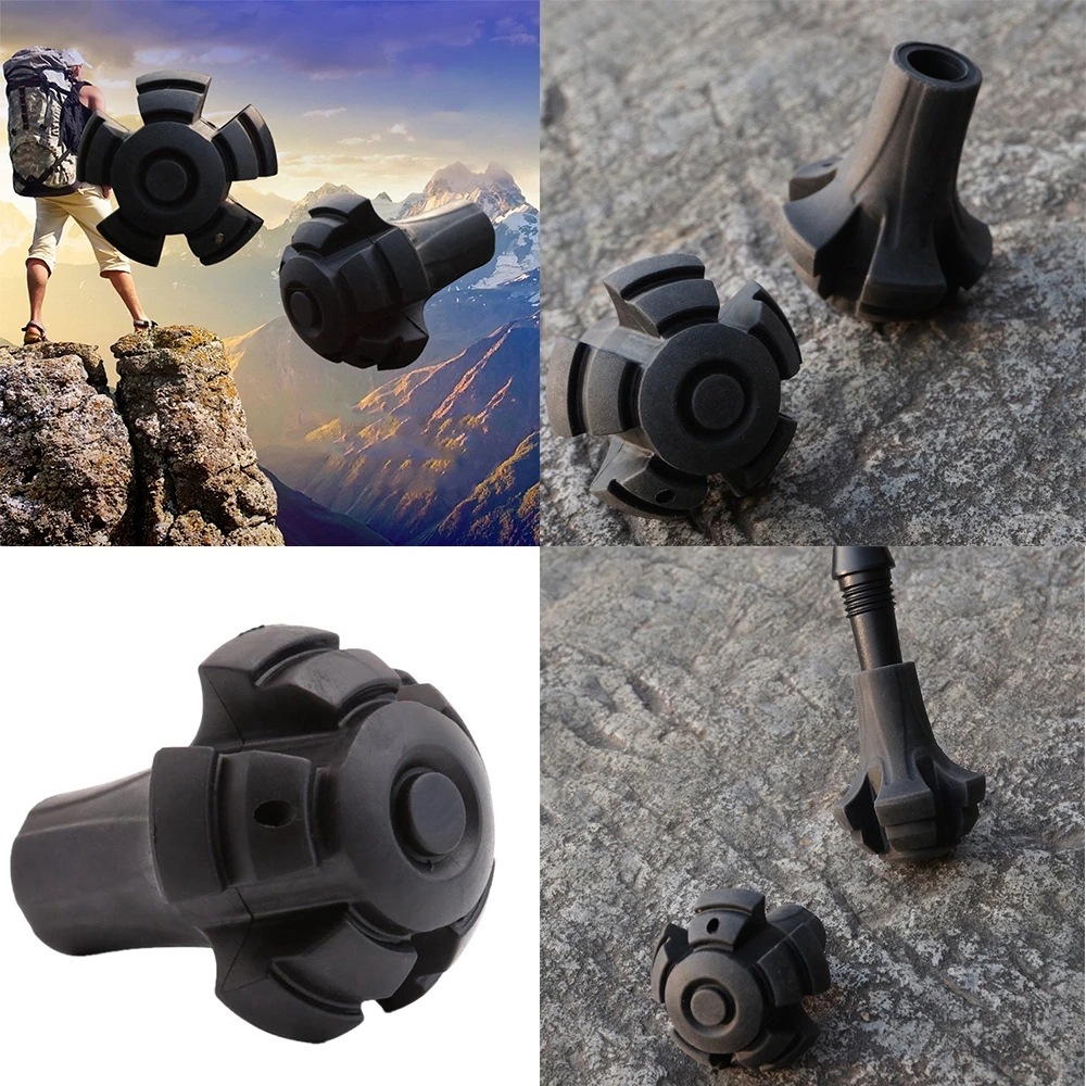 1PC Durable Black Rubber Trekking Poles Protectors Adjustable Telescopic Walking Stick Head Pole Replacement Hiking Accessories
