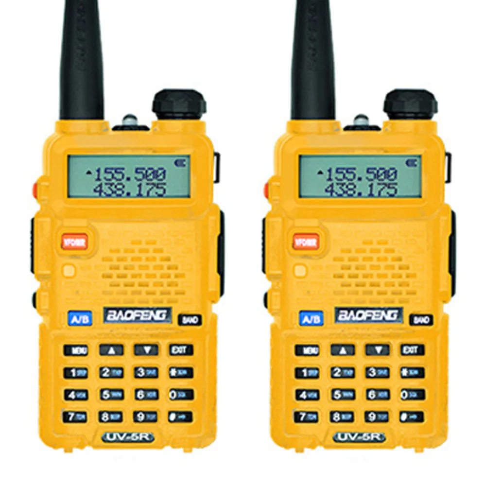 Yellow 2 шт. Baofeng UV-5R переговорные Двухканальные рации двухстороннее Радио FM трансивер Dual-Band DTMF Vox Сигнализация светодиодный фонарик Key Lock - Цвет: Yellow