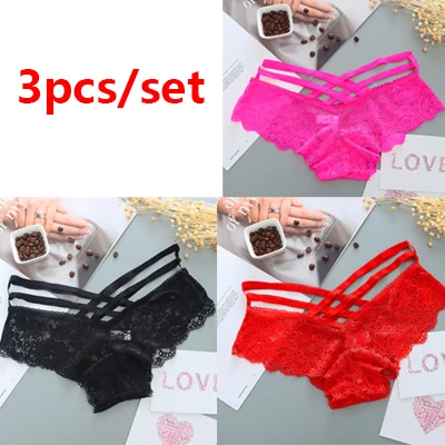 3pcs women panties 3 шт./компл. сексуальные кружевные трусики нижнее белье Для женщин низкая талия с перекрестными ремешками женский, женское нижнее белье, сексуальные кружевные стринги Трусики-брифы - Цвет: 3pcs women panties