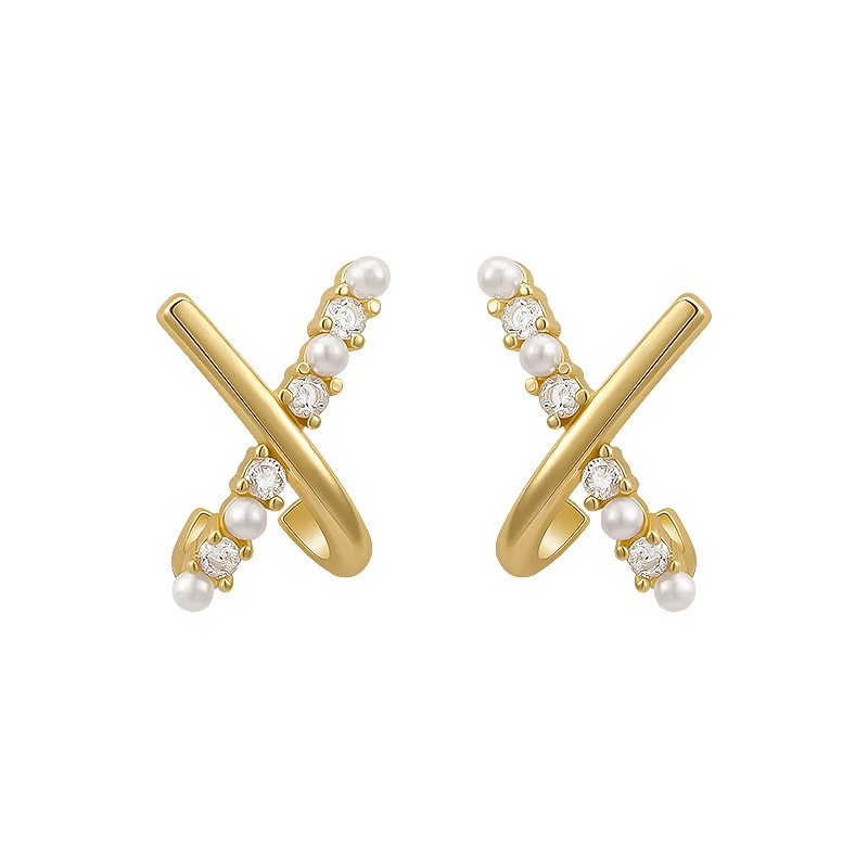 Design Sense Korean Exquisite and Small Cross Shaped Pearl Earrings Fashion - Image 6