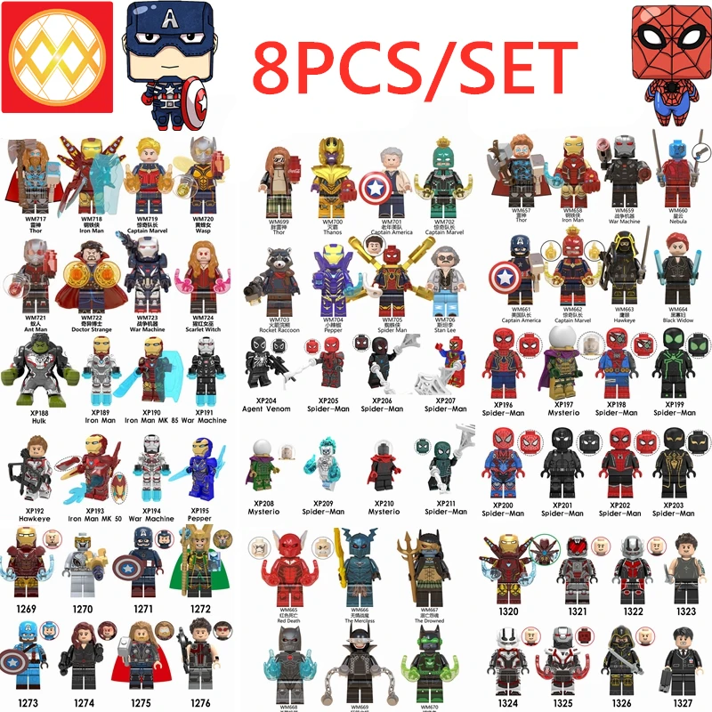 

8PCS/Set Avengers Endgame juguetes spiderman Far From Home Building Blocks Scarlet Witch Iron man WM6063 Toys For Children Gifts