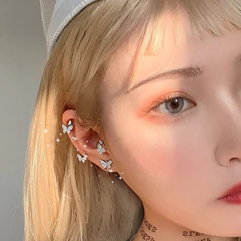 

Korean New Fashion Butterfly Earrings For Women Punk Rhinestone Style Cute Girl Zircon Clip Earrings Kpop Jewelry 2020 Wholesale