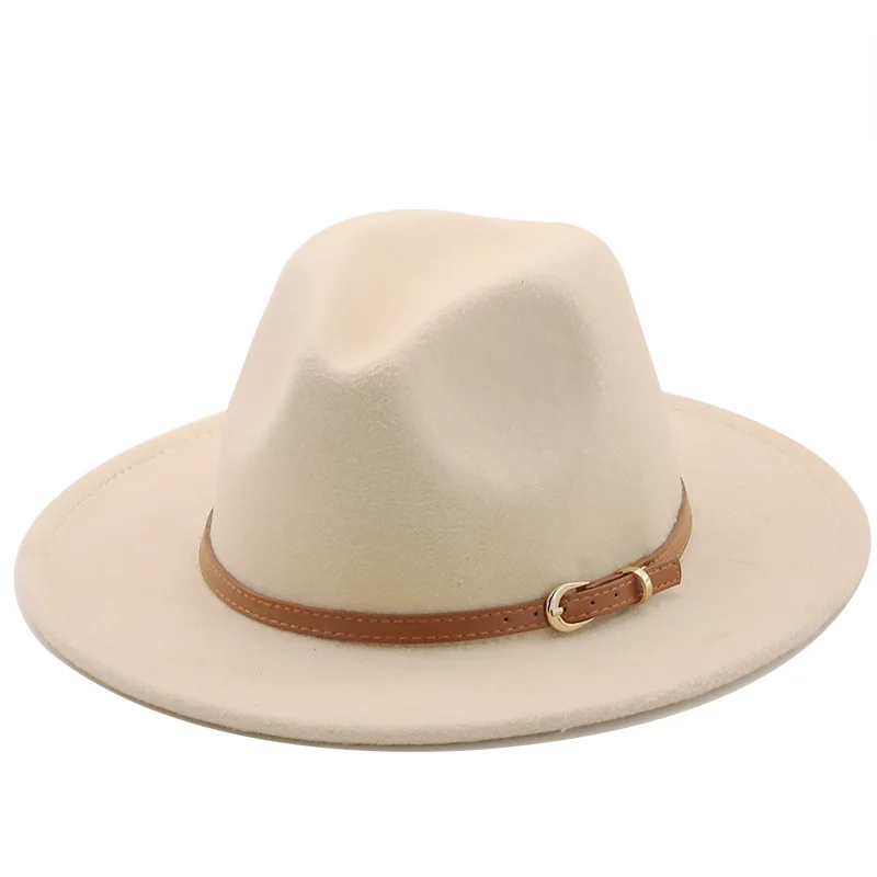 

Шляпа Федора с широкими полями для мужчин и женщин, фетровая Панама с металлической цепочкой, имитация шерсти, декоративная шапка джаза, цвет белый/черный, 56-60 см