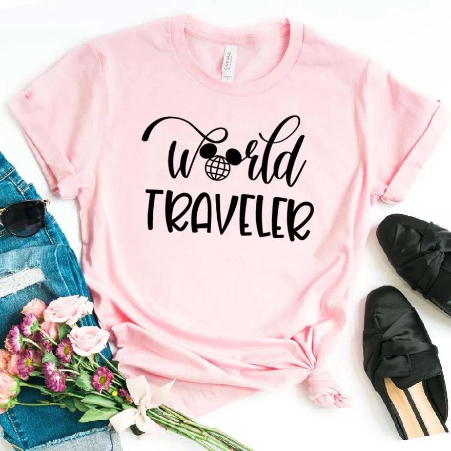 World traveler/женская футболка с принтом, хлопковая, хипстерская, забавная футболка, подарок, женская футболка Yong girl, Прямая поставка, ZY-479