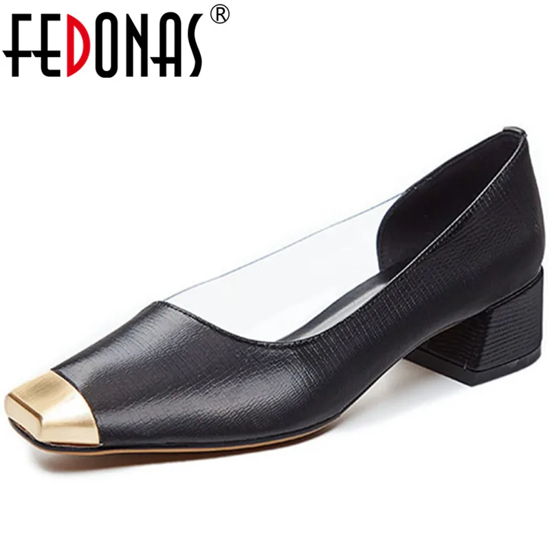 

FEDONAS Women Cow Leather Casual Wedding Prom Party Working Shoes Spring Summer Elegant Concise Square Toe Shoes Woman