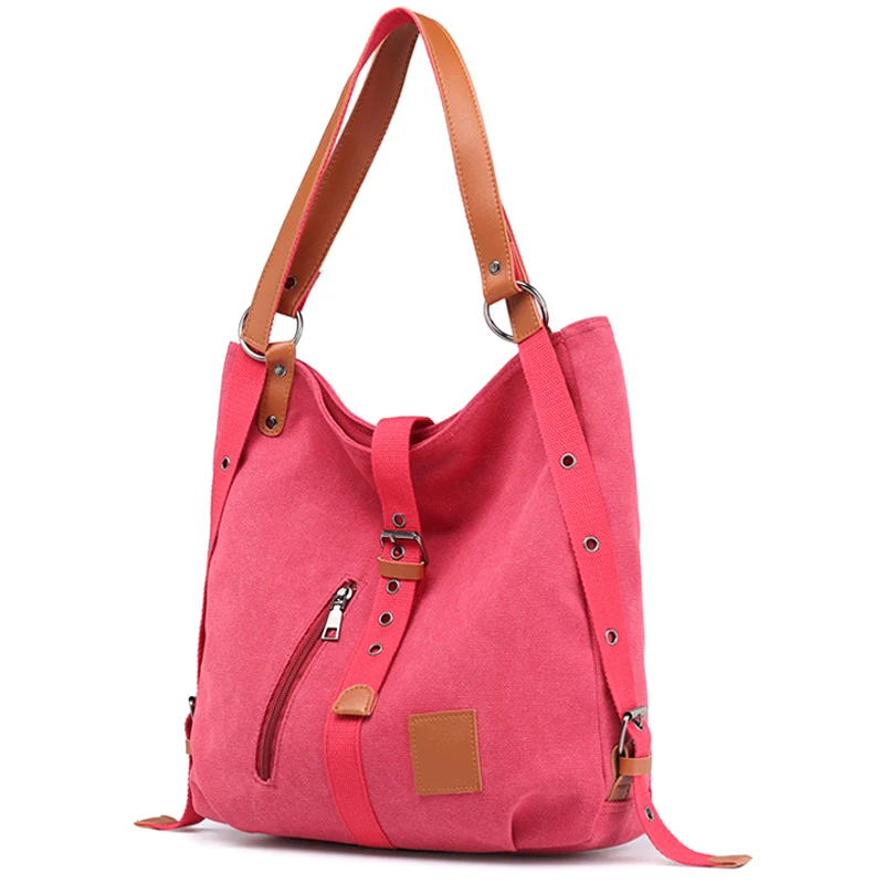 Винтажная Двусторонняя Холщовая Сумка многофункциональная Большая вместительная сумка для путешествий-OPK - Цвет: Розовый