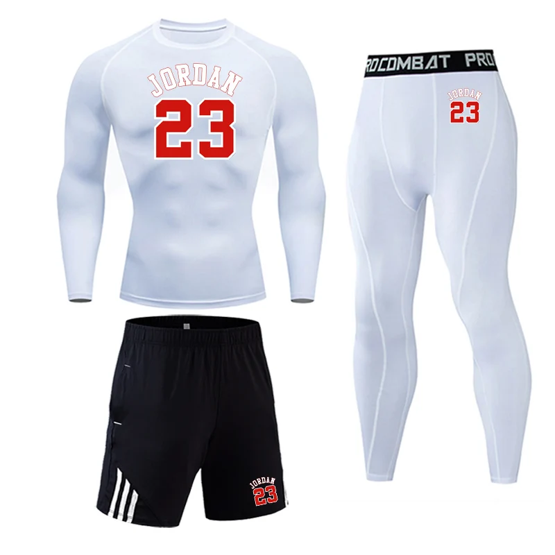 Мужская сжатая рубашка с длинным рукавом, штаны, шорты для фитнеса, одежда для ММА, тактический Рашгард, спортивная одежда для бега Jordan, 23 костюма