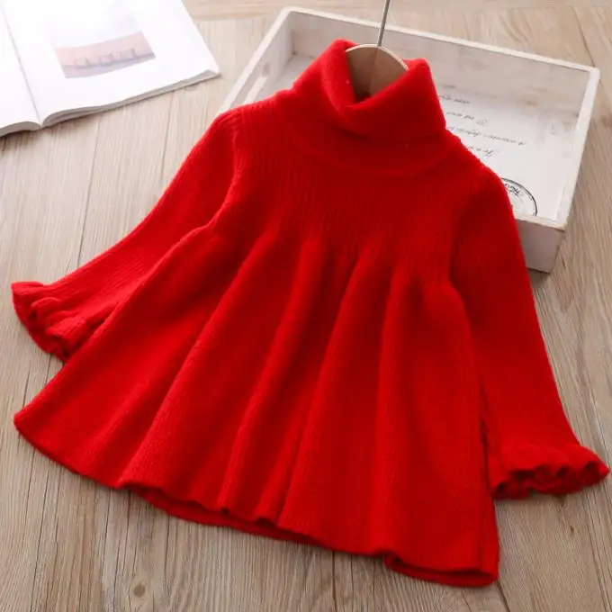 Красное платье для малышей, рубашка для девочек, детское вязаное платье-свитер принцессы для девочек, осенне-зимние топы, платья - Цвет: red