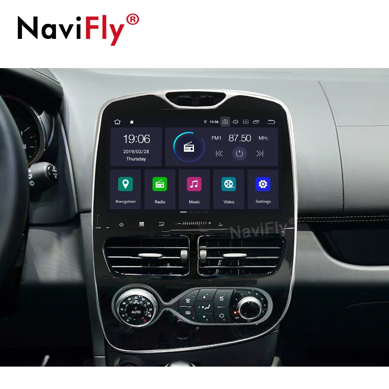 NaviFly Android 9,0 автомобильный медиаплеер для Renault Clio с Wifi 4+ 64G gps навигация Bluetooth 1024*600 HD Стерео Авторадио