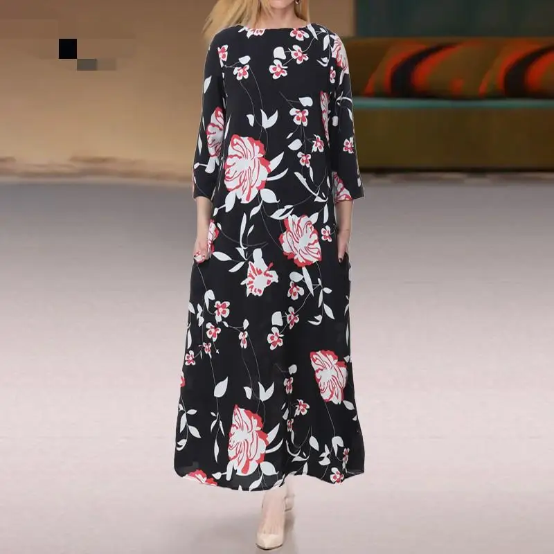 Винтажное женское платье в стиле бохо, 4xl, 5xl, одежда больших размеров, Осеннее длинное платье большого размера, желтое, черное, Цветочное платье макси, Пляжное Платье, femme
