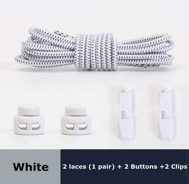 1Pair Colored Dots Round Shoelaces Elastic Plastic Lock Hiking Sports No Tie Shoelace Adult Children Shoe Accessories Lazy Lace white