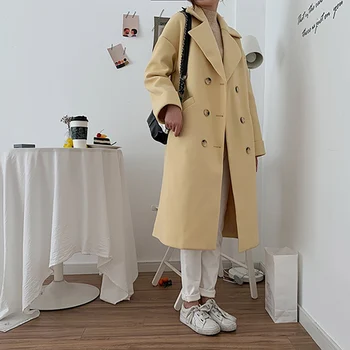 

Wool Coat free size Women Long Sleeve Collar Outwear Long Jacket Korean Casual new Winter Elegant Overcoat Women Woolen Coat