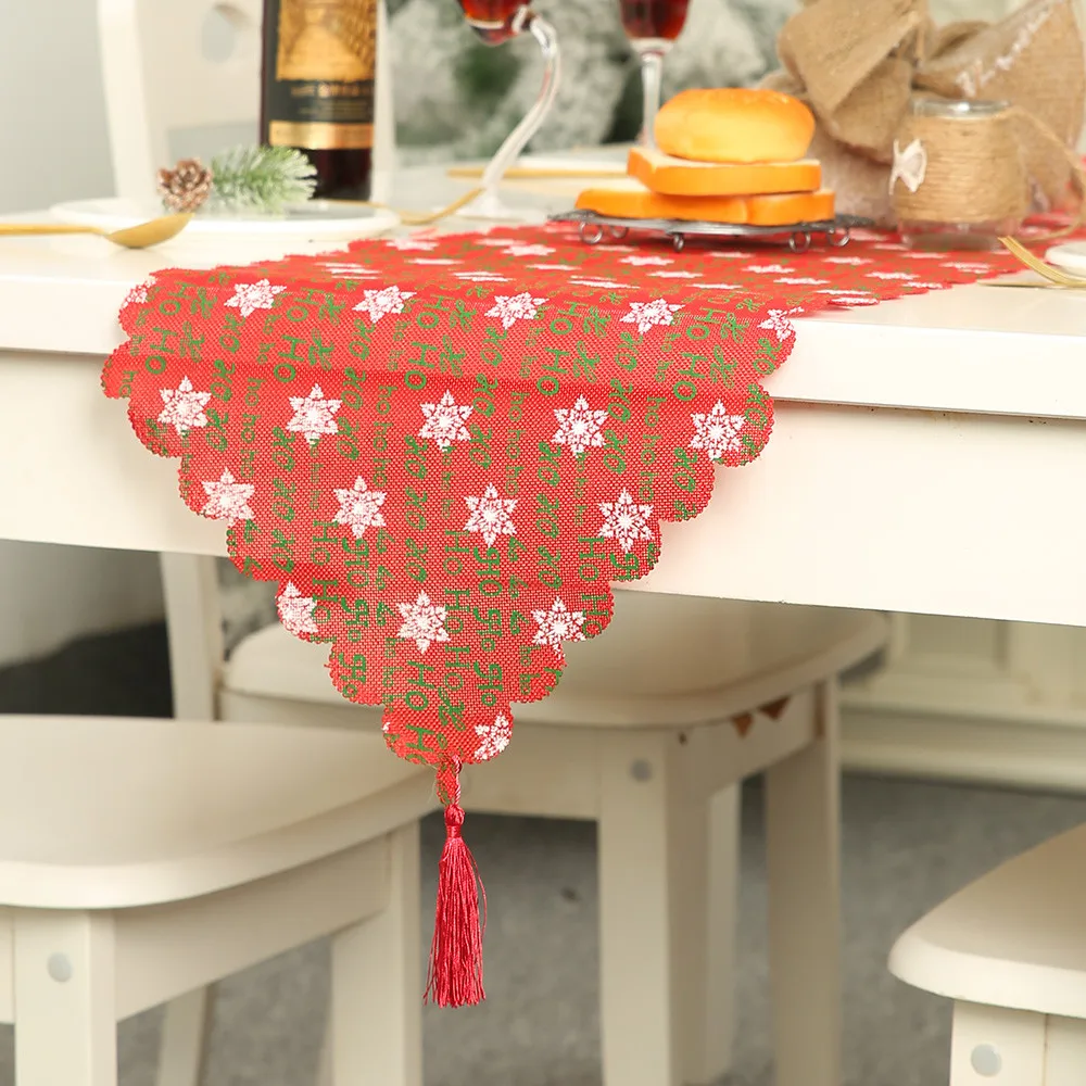 Christmas Decoration Linen Printed Table Flag Table Runner Printed Tassel Tablecloth Placemat Hotel Home Festival Decoration FB - Цвет: 05