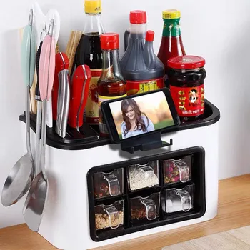 

Kitchen Knife Holder Storage Boxes White Red Shelves Shelf Containers Multifunctional Rack Seasoning Box Organizer