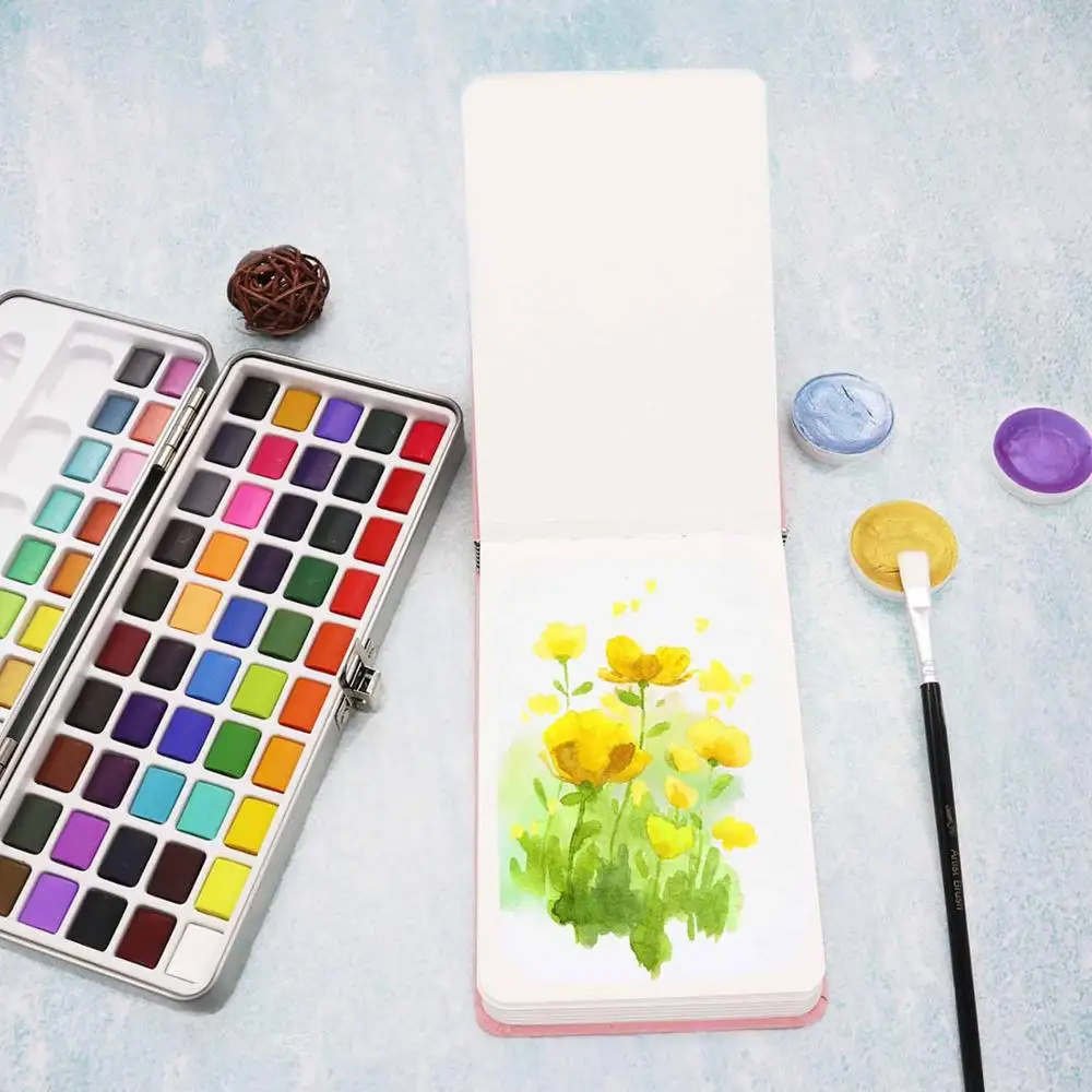 SeamiArt 50/72Color Solid Watercolor Paint Set Basis Color and Pearl Color Portable Metal Box Pigment for Drawing Art Supplie