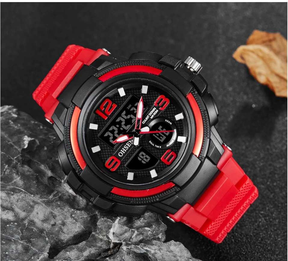 Digital Quartz Men wristwatch Stopwatch LED Dual time Gold Silicone Watch 50M Diving military Alarm clock relogio masculino