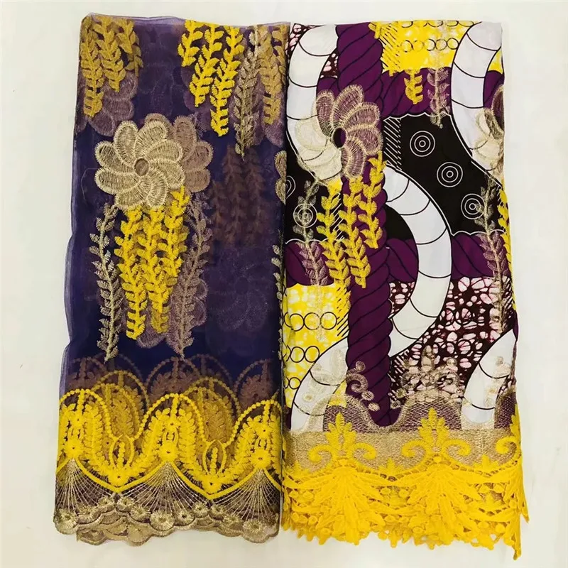 

2020 High Quality New Arrival Ankara 100% Cotton Wax Lace Wax Fabric African Embroidery Dutch Wax With scarf Lace Fabric XM03115