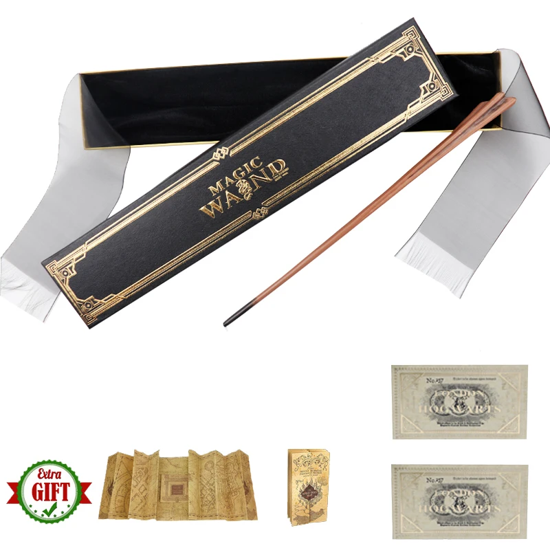 

New 15 Kinds of Metal Core Filius Magic Sticks Hermione Dumbledore Harried Magical Wand Ribbon Box Pack Map and Ticket As Gift