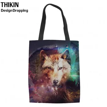 

THIKIN Women Galaxy Animal Fox 3D Printing Canvas Shoulder Bag Lady Shopping Bags for Shopper Students' Book Bag Handbags Tote