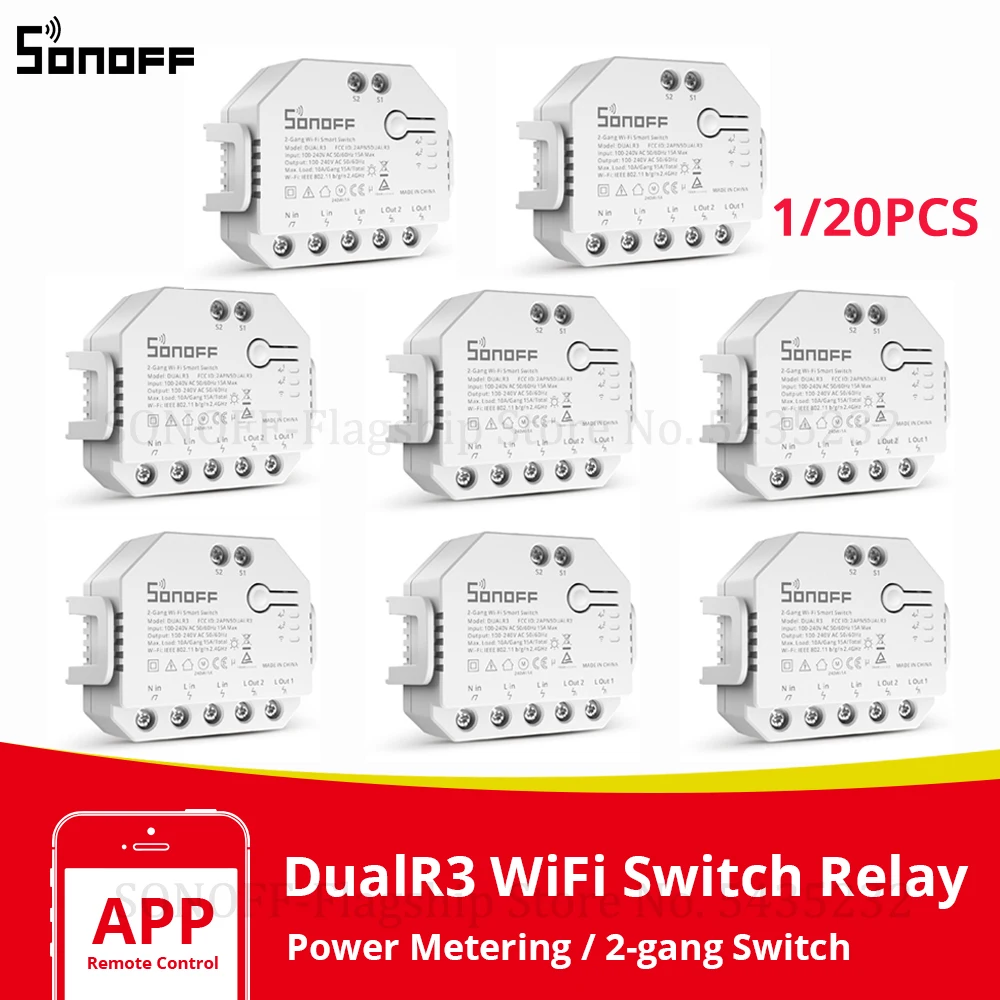 Sonoff Dual R3 Relay Two Way Power Metering Smart Switch, Automated Roller  Shutter/Window Shades, LAN Control, Overload Protection, 10-240W/1A  Motorload, White