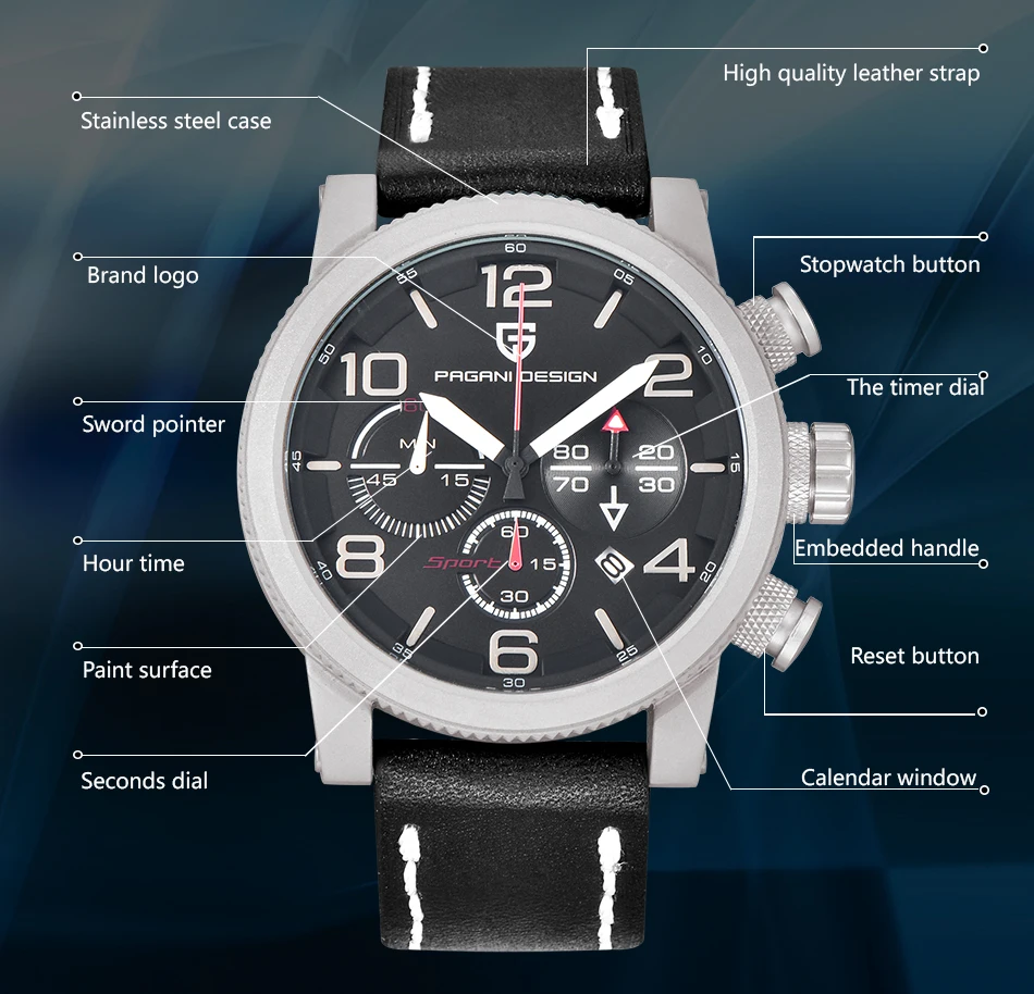 

PAGANI DESIGN Men Genuine Leather Quartz Watch man Waterproof Casual Mens Sports Outdoor Wrist Watch Relogio Masculino Clock