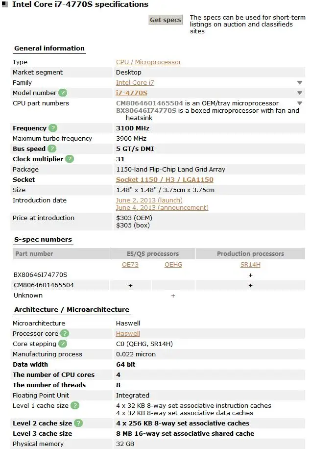 Intel Core i7-4770S i7 4770s 3,1 GHz четырехъядерный Восьмиядерный процессор 8M 65W LGA 1150 протестированный рабочий