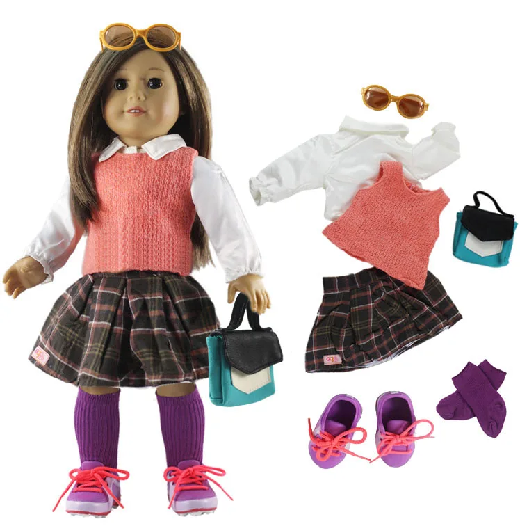 1 комплект Одежда для кукол наряд Топ+ жилет+ юбка для 18 дюймов американская кукла много стилей на выбор - Цвет: 7 PCS Outfit A01