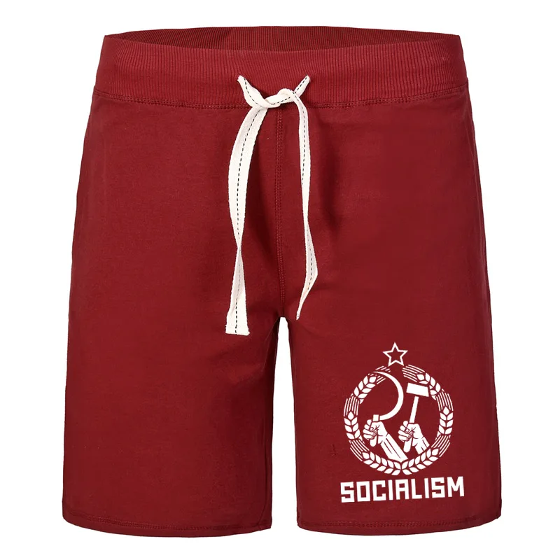 

Russia Socialist theme Printed Casual Shorts Men High quality Cotton Elastic Waist and Drawstring Design Summer Men's Shorts