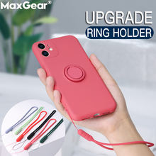 Soft Liquid Silicone Cases For iPhone 11 Pro Max XS X XR 6 S 6S 7 8 Plus SE 2020 Original Cover+Magnetic Ring Holder Wrist Strap