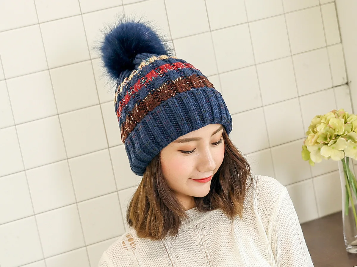 Gorros de punto многоцветный de invierno de marca para mujer gorros gruesos y calientes gorros de gorro de punto para mujer
