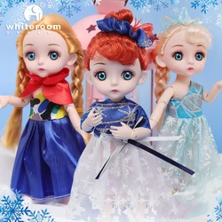 16cm Mini Doll Toys for Girl Children 1/12 BJD Blue Eyes Snow Princess Clothes DIY Dress Up Dolls for Girls Gift