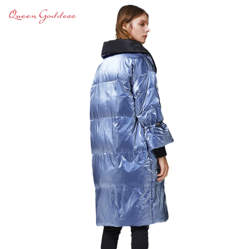 

Winter Thick Loose-Style Long Down Women Flash Jacket Plus Size Warm High-necked Parkas Big Pocket&Warm cuffs Female Large Coat