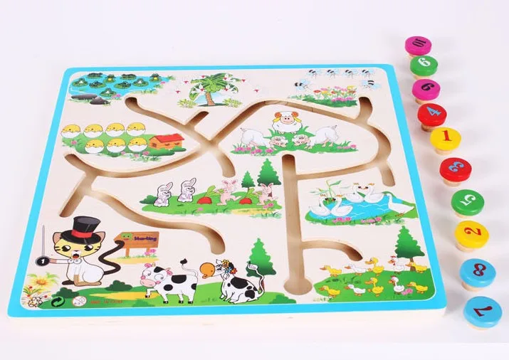 

CHILDREN'S Wooden Toy Maze with Numbers Moving Position Children Early Childhood Learning Animal with Numbers Moving Position To