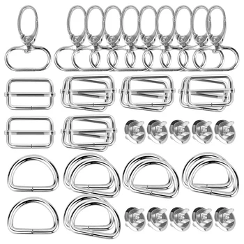 

40Pcs 25mm D-Rings for Sockets, netic Buttons, Rotary Clasps, Three Sliding Clasp Sewing Bags (Silver)