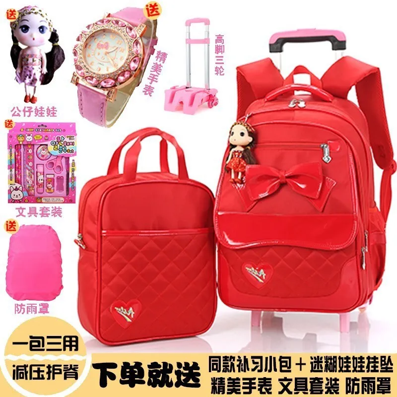 

Korean-style Trolley Bag Young STUDENT'S Women's Dual Purpose Backpack Deconstructable Climbing Stairs Three Rounds Burden Relie