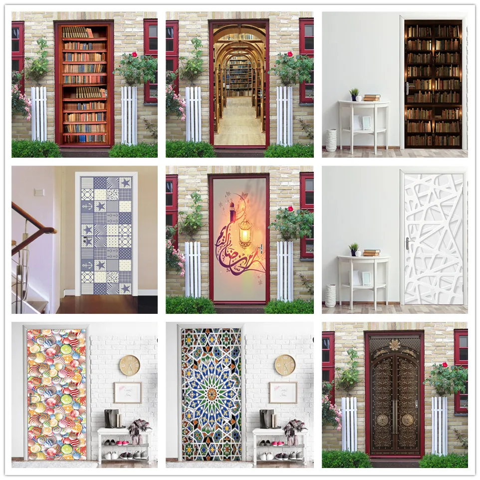 

Wooden Door Renovation Wallpaper Candy Pattern Decorative Sticker On The Door Creative Poster For Living Room Girl Sleeping Room