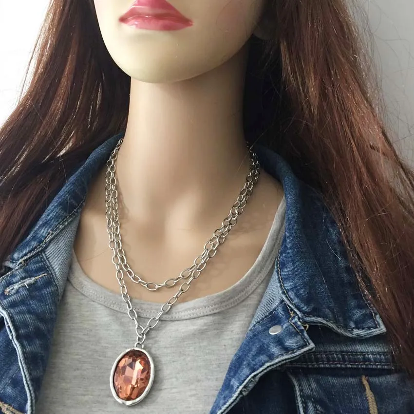 

Anslow New Brand Punk Rock Retro Jewelry Crystal Design 2 Layers Big Chain Crystal Female Necklace Christmas Gift LOW0089AN