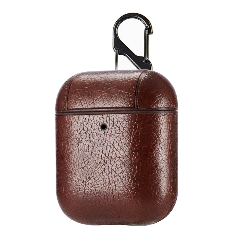 Изысканная кожаная сумка чехол для Apple AirPods Бизнес защитный чехол анти-потерянный Bluetooth Беспроводной наушники зарядным устройством - Цвет: Dark Brown