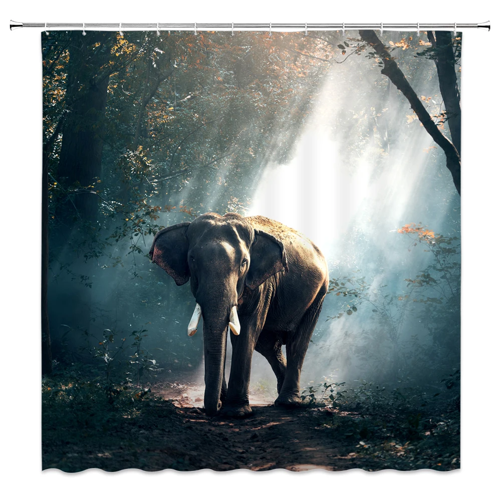 Занавеска для душа с изображением волка тигра слона и льва | Дом сад