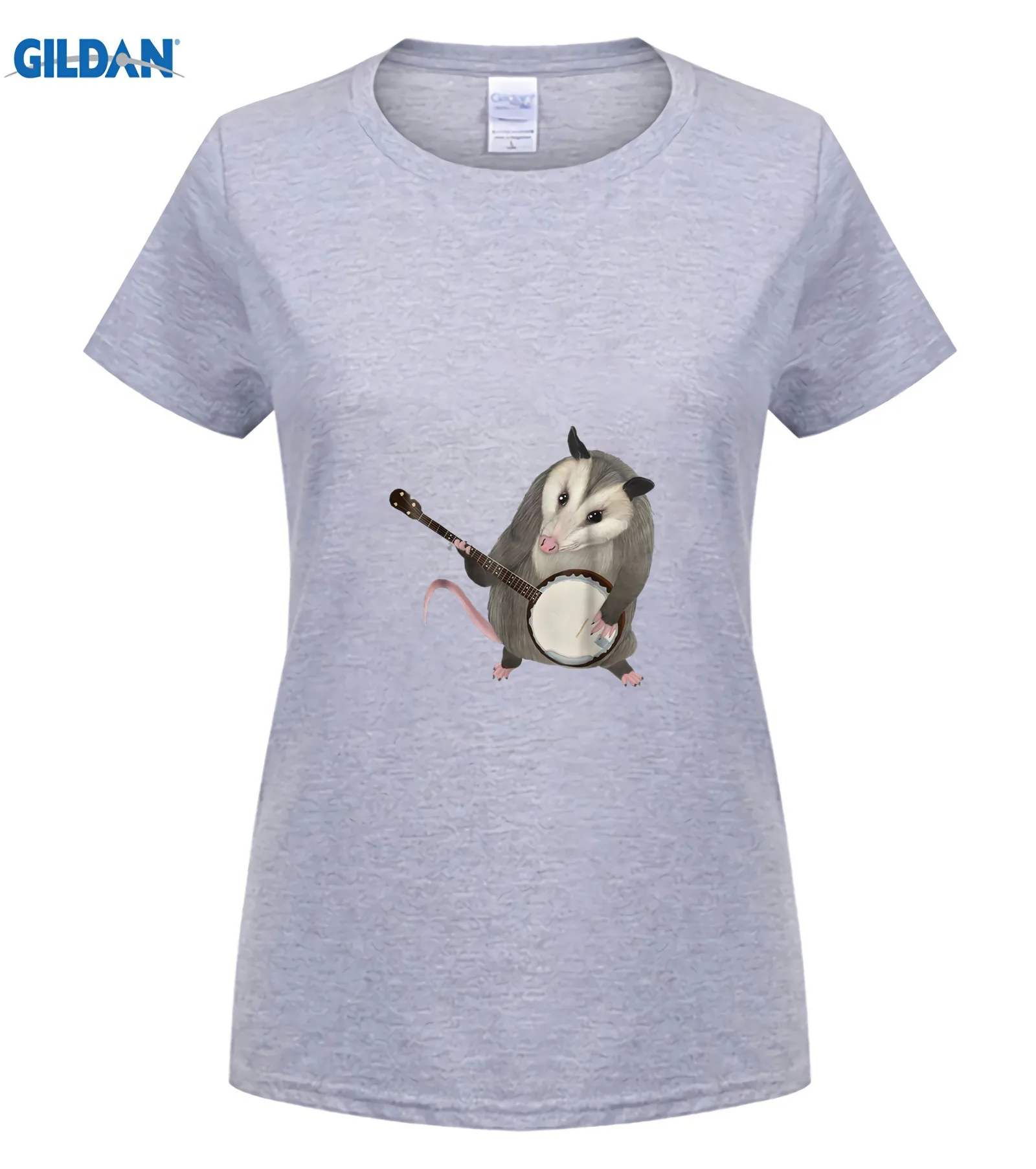 Opossum Playing The Banjo Possum рубашка Летняя мужская футболка с коротким рукавом популярная футболка с круглым вырезом хлопок футболки - Цвет: women Light grey