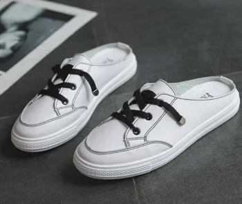 

Women White Flats Pu Soft Leather Sneakers comfortable Lace Up Casual Slipper Spring Woman Vulcanized Shoes Flat Fashion