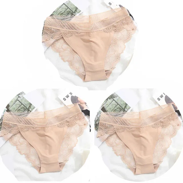 NK01-3PCS Женские трусы больших размеров Женские трусики Комфорт Белье Кружевное белье Трусы Ice Silk выдалбливают сексуальное женское белье calcinha - Цвет: NK01-3PCS