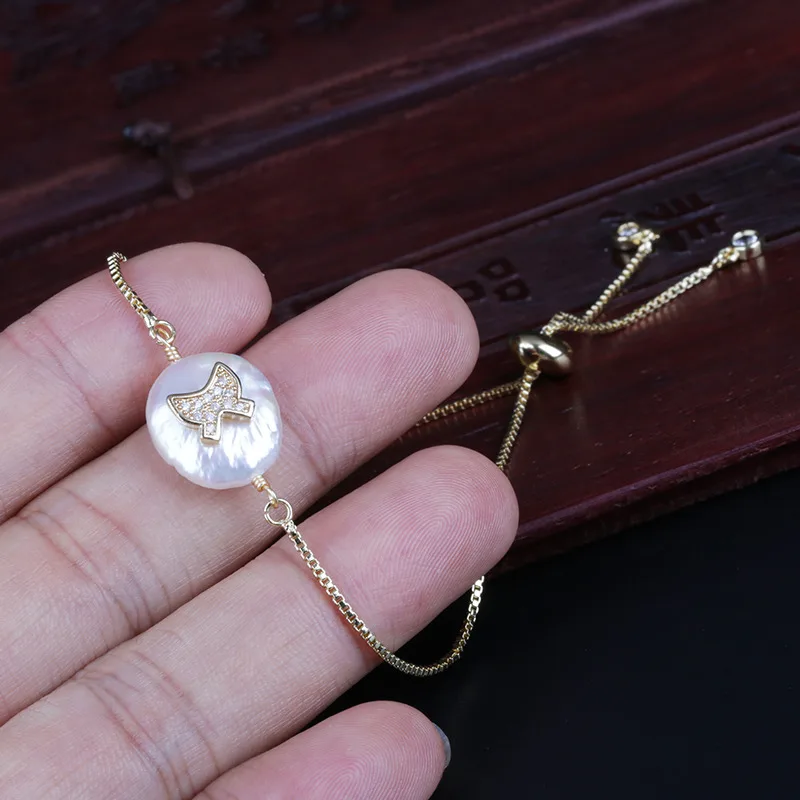 Многоцветный Цирконий паве галстук Узелок узор Шарм натуральный плоский пресноводный жемчуг шарик звено браслет для женщин свадебный подарок на день рождения