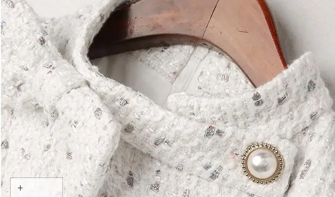 Брендовая шерстяная Женская изящная упаковка, платье на бедрах Vestidos, однобортное твидовое платье с жемчугом, комбинезон для новорожденных с длинными рукавами и воротником-стойкой с бантом